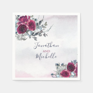 Elegant Burgundy White en Blue Rozen Wedding Servet