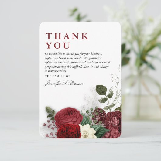 Elegant Burgundy & White Floral Bedankkaart (Staand voorkant)