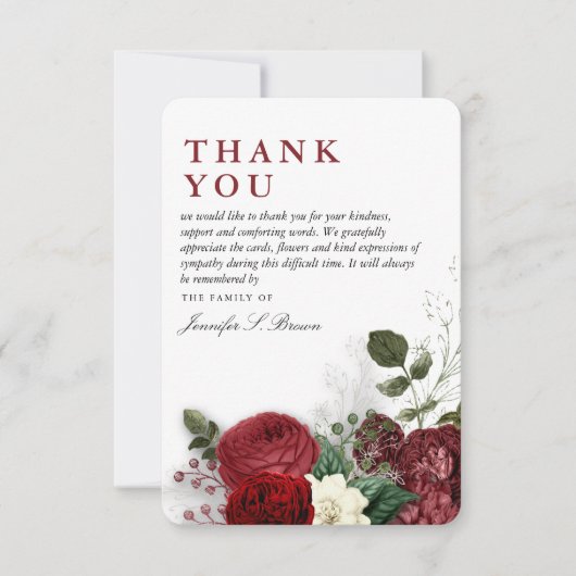 Elegant Burgundy & White Floral Bedankkaart (Voorkant)