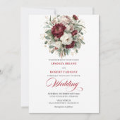 Elegant Burgundy White Floral Gold Wedding Invite Kaart (Voorkant)