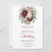 Elegant Burgundy White Floral Greenery Gold Weddin Kaart (Voorkant)