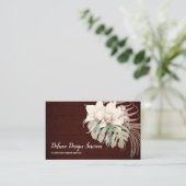 Elegant Burgundy White Floral Orchid Greenery Visitekaartje (Staand voorkant)