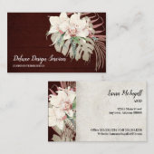 Elegant Burgundy White Floral Orchid Greenery Visitekaartje (Voorkant / Achterkant)