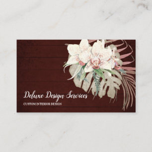 Elegant Burgundy White Floral Orchid Greenery Visitekaartje