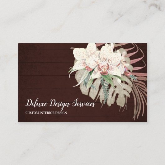 Elegant Burgundy White Floral Orchid Greenery Visitekaartje (Voorkant)