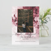 Elegant Burgundy White Floral Script Heart Foto Save The Date (Staand voorkant)