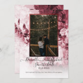 Elegant Burgundy White Floral Script Heart Foto Save The Date (Voorkant / Achterkant)