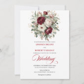 Elegant Burgundy White Gold Botanical Gold Wedding Kaart (Voorkant)