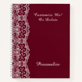 Elegant Burgundy White Lace Gepersonaliseerd Notitieboek (Voorkant)