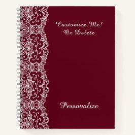 Elegant Burgundy White Lace Gepersonaliseerd Notitieboek