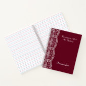 Elegant  Burgundy White Lace Gepersonaliseerd Notitieboek (Binnen)