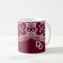 Elegant Burgundy White Lace Monogrammed Koffiemok