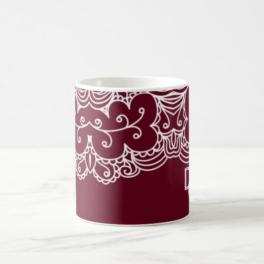 Elegant Burgundy White Lace Monogrammed Koffiemok (Center)