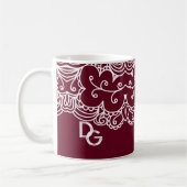 Elegant Burgundy White Lace Monogrammed Koffiemok (Links)