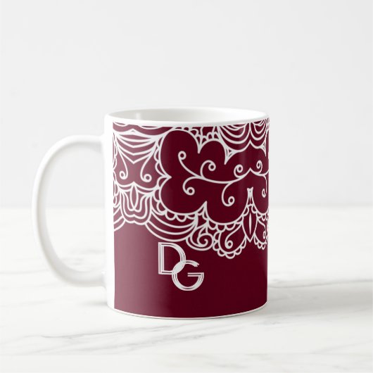 Elegant Burgundy White Lace Monogrammed Koffiemok (Links)