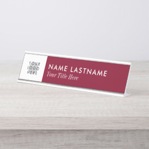Elegant Burgundy White, met Logo minimalistisch oo Bureau Naambordje