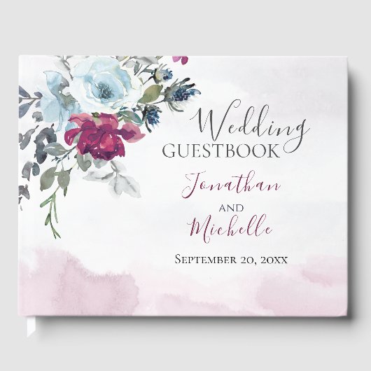 Elegant Burgundy White Roses Christelijk huwelijk Gastenboek (Voorkant)