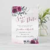 Elegant Burgundy White Roses Christelijk huwelijk Save The Date (Staand voorkant)