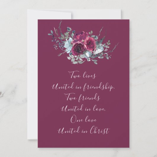 Elegant Burgundy White Roses Christelijk huwelijk Save The Date (Achterkant)