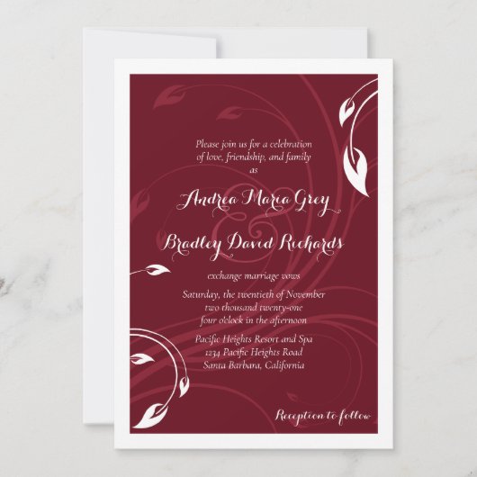 Elegant Burgundy White Wedding Invitation Kaart (Voorkant)