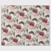 Elegant Burgundy Wine Cream Floral Greenery Cadeaupapier (Vlak)