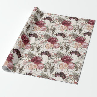 Elegant Burgundy Wine Cream Floral Greenery Cadeaupapier
