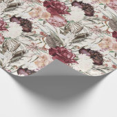 Elegant Burgundy Wine Cream Floral Greenery Cadeaupapier (Hoek)