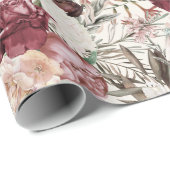 Elegant Burgundy Wine Cream Floral Greenery Cadeaupapier (Rol Hoek)