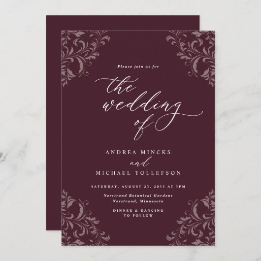 Elegant  Burgundy Wine Weddenschap Kaart (Voorkant / Achterkant)