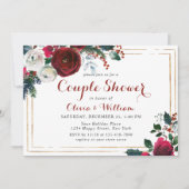 Elegant Burgundy Winter Rozen Floral Couple Shower Kaart (Voorkant)