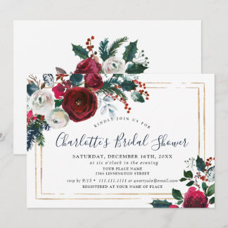 Elegant Burgundy Winter Rozen Floral VRIJGEZELLENF Kaart