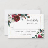 Elegant Burgundy Winter Rozen Greenery Wedding RSVP Kaartje (Voorkant)