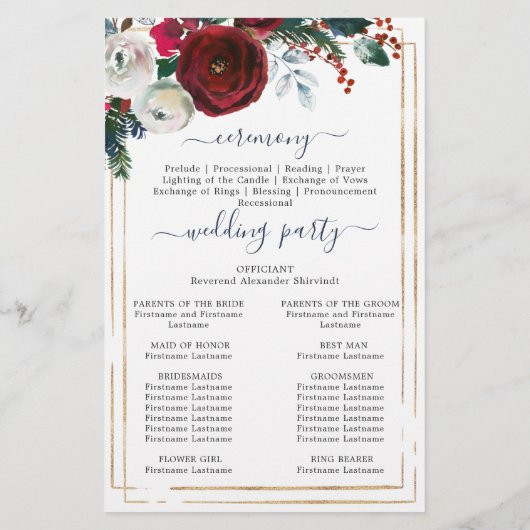 Elegant Burgundy Winter Wedding Ceremony Programme (Achterkant)