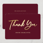 Elegant Burgundyrood en Goud Bedankkaart (Voorkant / Achterkant)