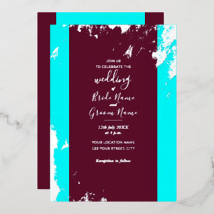 Elegant Burgundyrood Turquoise Blauw Zilveren Grei Folie Uitnodiging