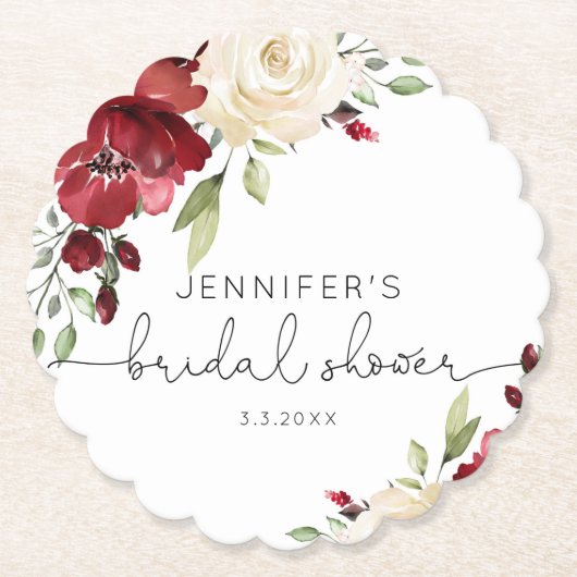 Elegant burgundy's herfst bruiloft servetten kartonnen onderzetters (Voorkant)