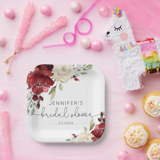 Elegant burgundy's herfst bruiloft servetten papieren bordje (Feest)