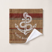Elegant Burlap Anchor Nautical Boat Name Aangepast Bad Handdoek (Wasdoekje)