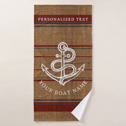 Elegant Burlap Anchor Nautical Boat Name Aangepast Badhanddoek (Badhanddoek)