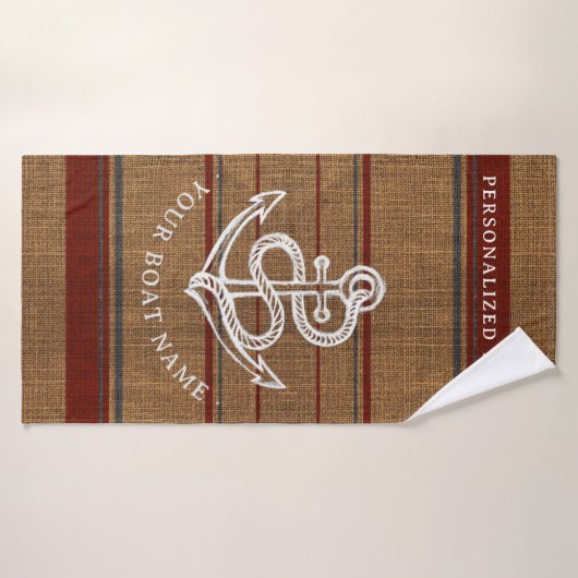 Elegant Burlap Anchor Nautical Boat Name Aangepast Badhanddoek (Badhanddoek)