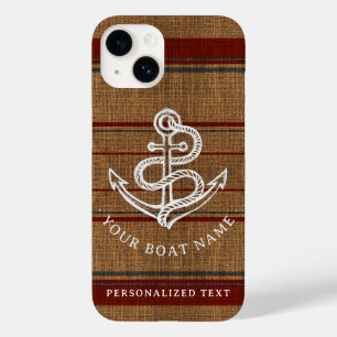 Elegant Burlap Anchor Nautical Boat Name Aangepast Case-Mate iPhone 14 Hoesje