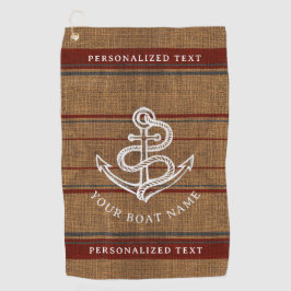 Elegant Burlap Anchor Nautical Boat Name Aangepast Golfhanddoek