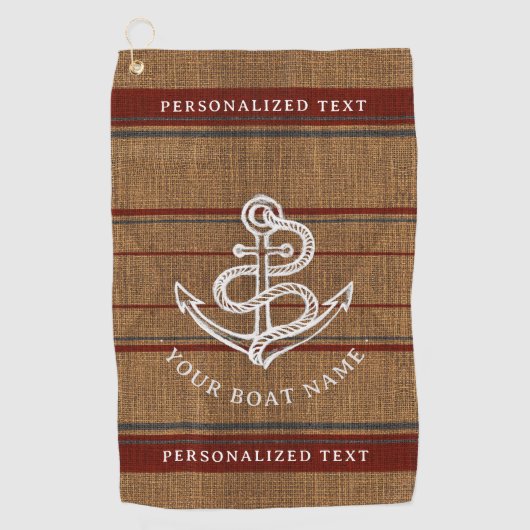 Elegant Burlap Anchor Nautical Boat Name Aangepast Golfhanddoek (Voorkant)