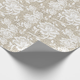 Elegant Burlap- en White Lace Wrapping Paper Cadeaupapier