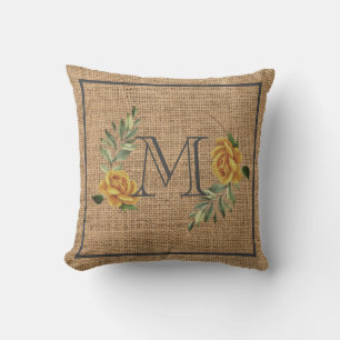 elegant burlap monogram kussen