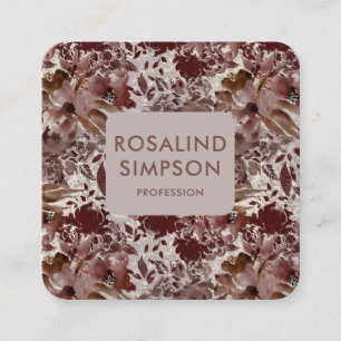 Elegant Burnt and Brown Floral Pattern Vierkante Visitekaartje