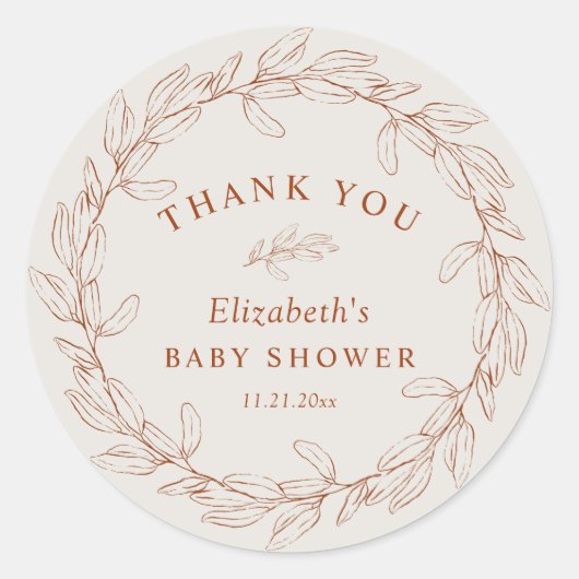 Elegant Burnt Orange Botanical Thank You Ronde Sticker (Voorkant)