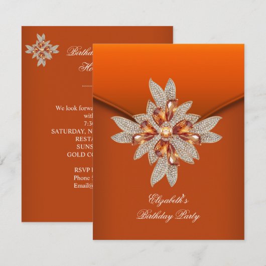 Elegant Burnt Oranje Amber Birthday Party Kaart (Voorkant / Achterkant)