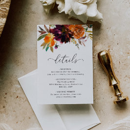 Elegant Burnt Oranje Burgundy Herfst Floral Weddin Informatiekaartje
