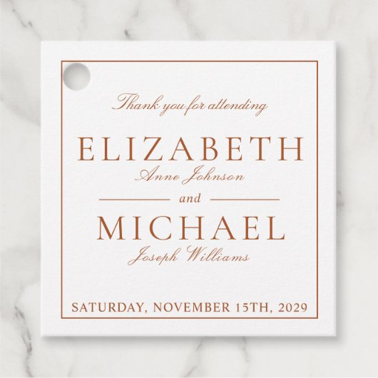 Elegant Burnt Oranje Classic Script Wedding Bedankjes Labels (Voorkant)